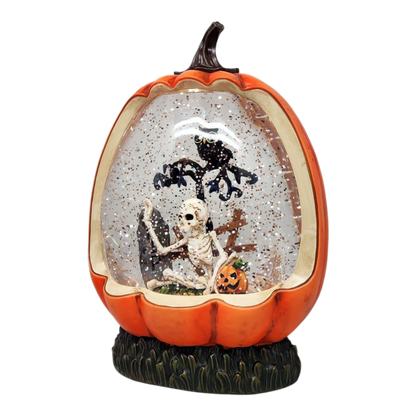Graveyard Skeleton Lighted Waterglobe Pumpkin