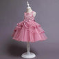Girls' Patchwork Mesh Bow Party Dress