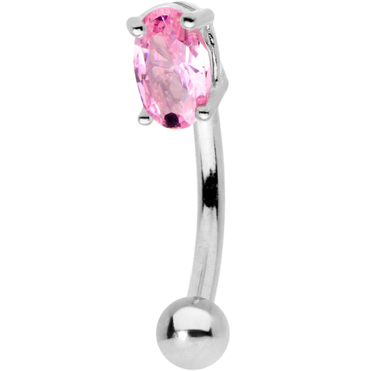 5/16 Pink CZ Gem Big Bling Curved Eyebrow Ring