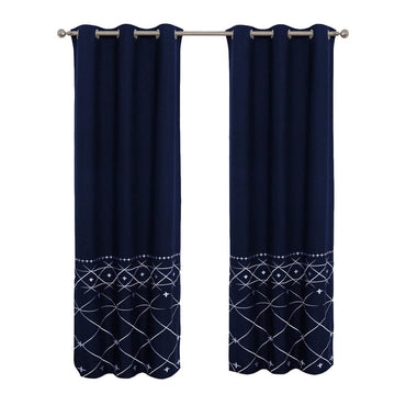 2-Piece Set: Global Indigo Embroidered Window Panel Pair