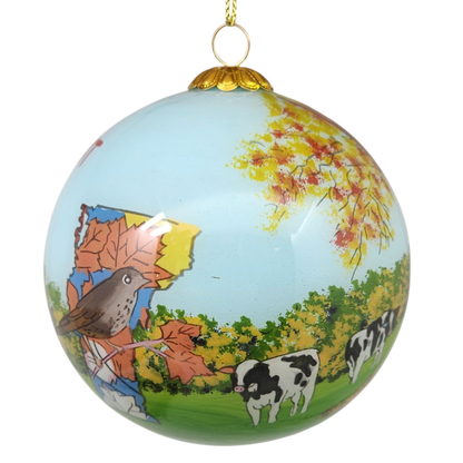 Hand Painted Glass Globe Ornament - Vermont Collage