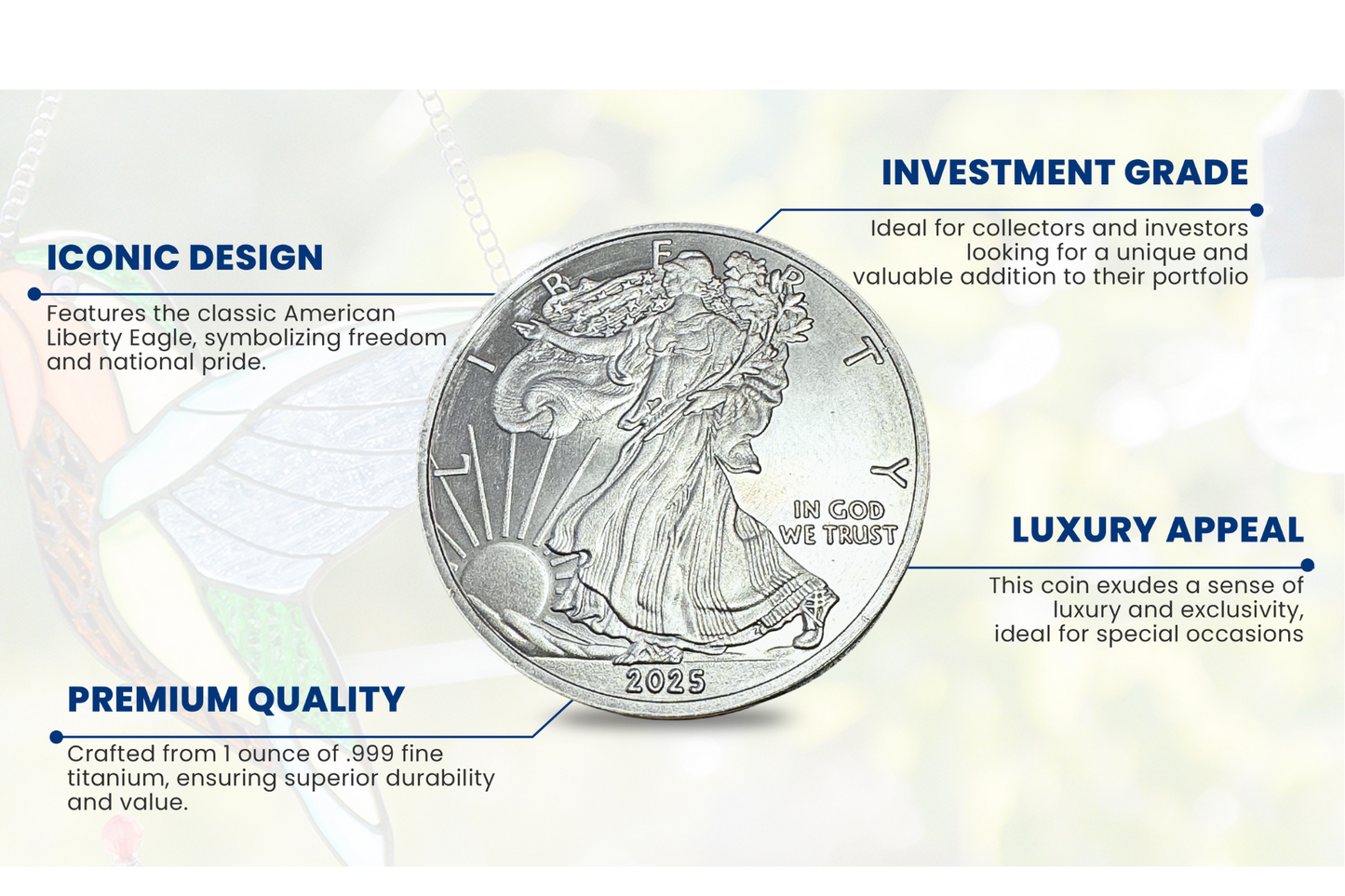 2026 1 Ounce OZ 999 Fine Solid USA American Liberty Eagle Coin Titanium Precious Metal Ingot Ti Element Chemistry Proof Mint Coin