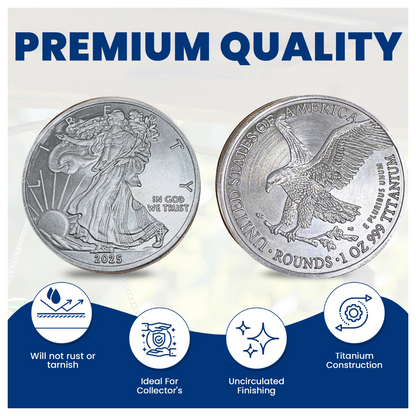2026 1 Ounce OZ 999 Fine Solid USA American Liberty Eagle Coin Titanium Precious Metal Ingot Ti Element Chemistry Proof Mint Coin