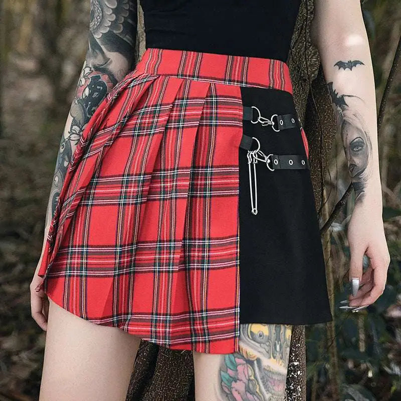Gothic Pleated Short Skirt with Straps and Hardware