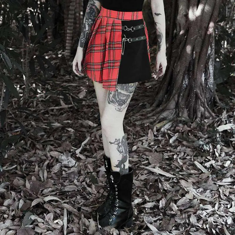 Gothic Pleated Short Skirt with Straps and Hardware
