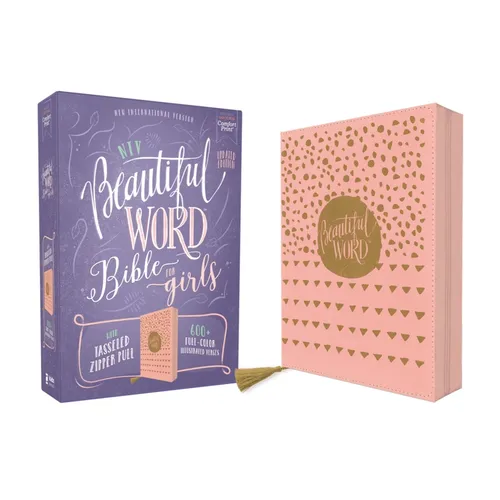 Niv, Beautiful Word Bible for Girls, Updated Edition, Leathersoft, Zippered, Pink, Red Letter, Comfort Print: 600+ Full-Color Illustrated Verses - Imitation Leather