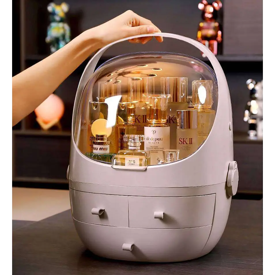 Gray Makeup Organizer with Waterproof Dust Proof Lid