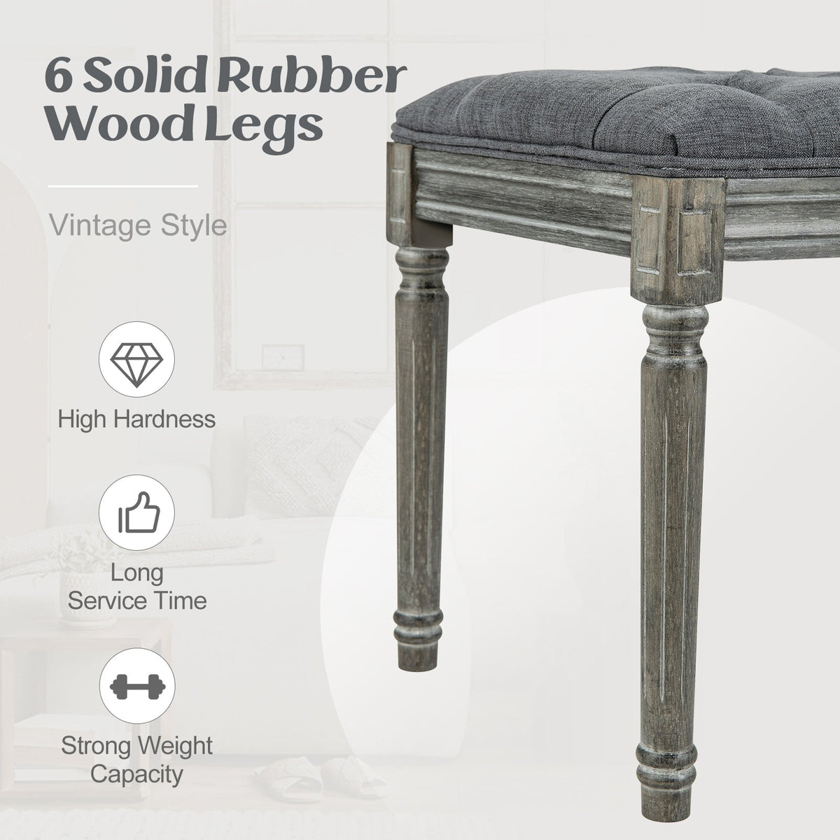 French Vintage Entryway Bench 47 Inch Upholstered Dining Bench