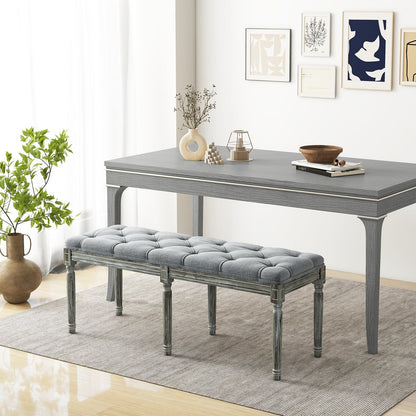 French Vintage Entryway Bench 47 Inch Upholstered Dining Bench