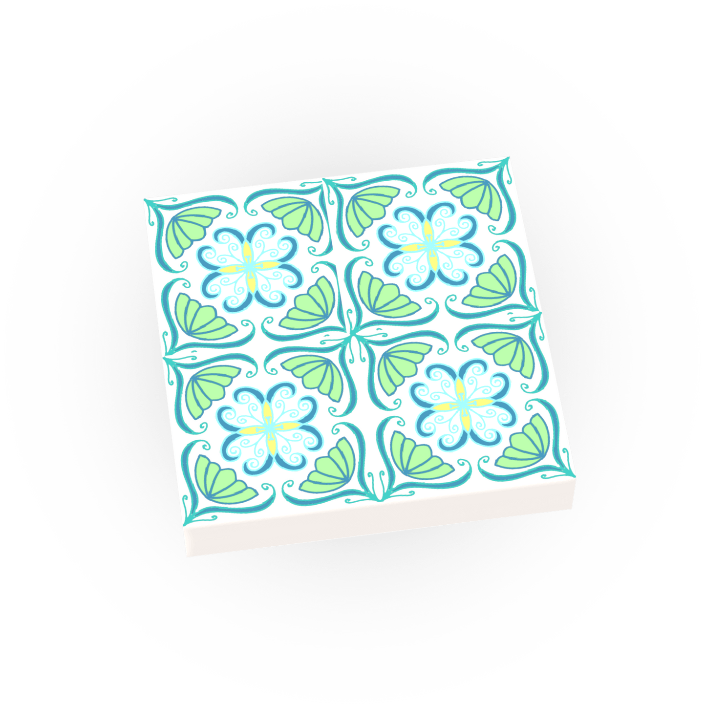 Green Floral Spanish Wall & Floor Tile - Custom Printed - Made Using a LEGO® Part