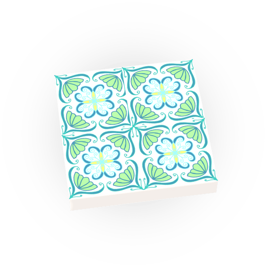Green Floral Spanish Wall & Floor Tile - Custom Printed - Made Using a LEGO® Part