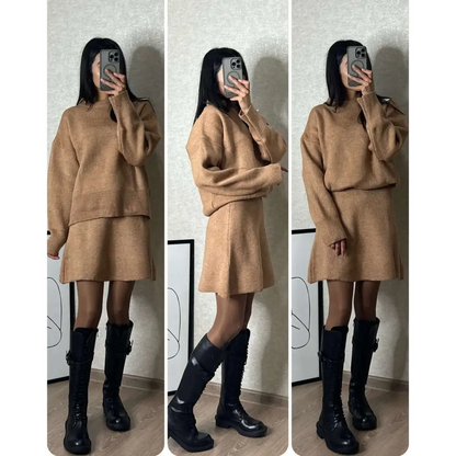 Green Long Sleeve Sweater Skirt Sets