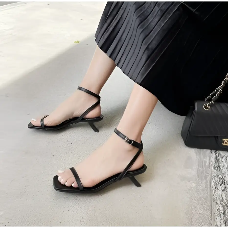 Green Minimalist Square Toe Block Heel Sandals