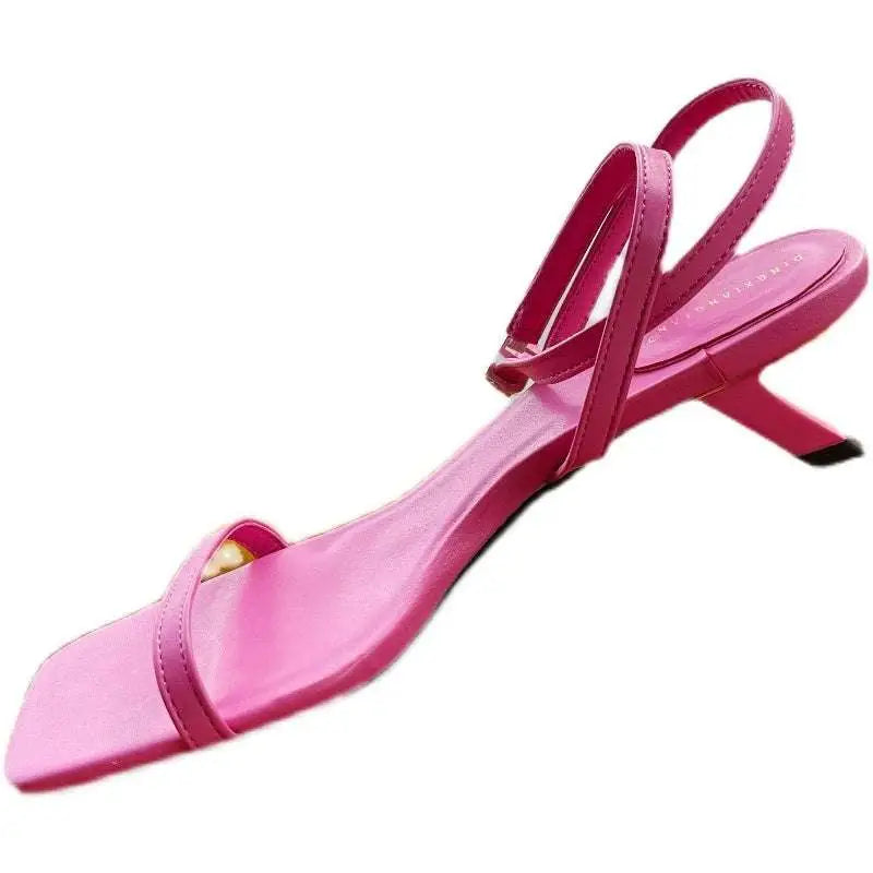 Green Minimalist Square Toe Block Heel Sandals