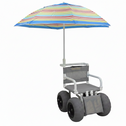 MJM International 722-ATC-ELR-YLW-GRYW-UMB-KD All Terrain Beach Wheelchair with Umbrella Heavy Duty Wheels Non-Corrosive Plastic Bearings, 2 Swivel And 2 Rigid Wheels, Padded Cushion Seat, User-Friendly Elevating Leg Rest
