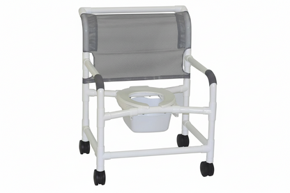 MJM International 126-4-NB Extra-wide Shower Chair 26" Internal Width, Open Front Seat0 Qt. Slide Out Commode Pail, 425 Lbs Weight Capacity