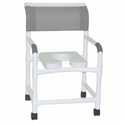 MJM International 122-3TW-SSDE Wide Shower Chair 22" Internal Width, 3" Twin Casters, Deluxe Elongated Open Front Soft Seat, 375 lbs Weight Capacity