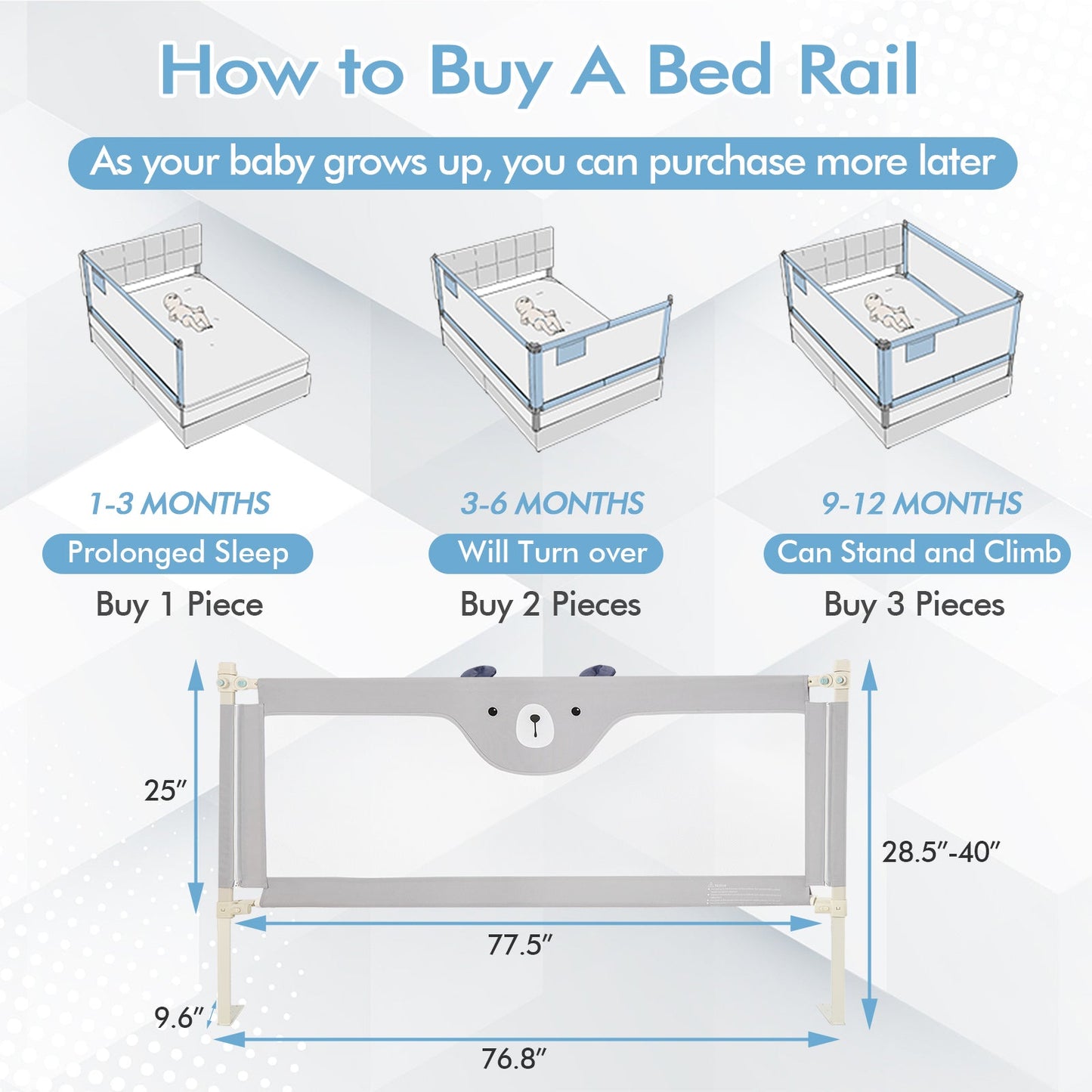 Vertical Lifting Baby Bed Rail with Double Safety Lock
