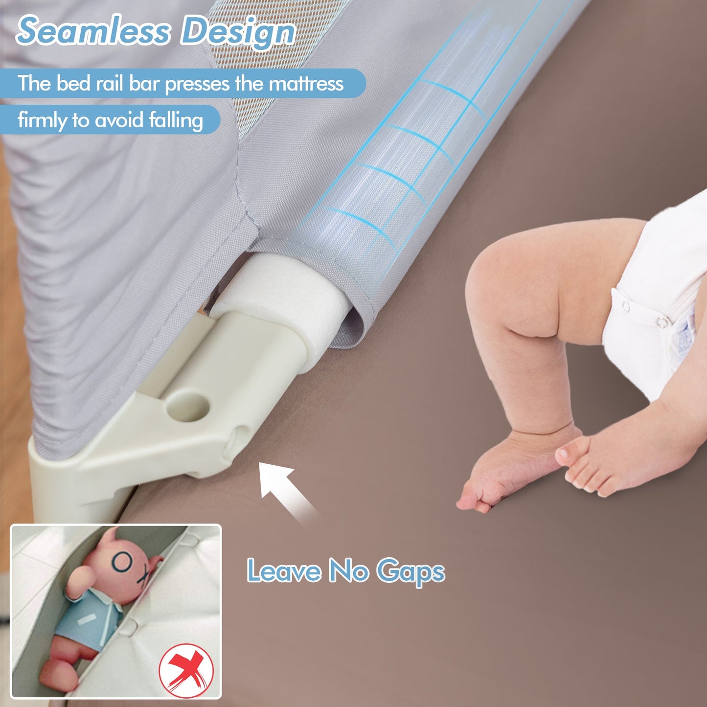 Vertical Lifting Baby Bed Rail with Double Safety Lock