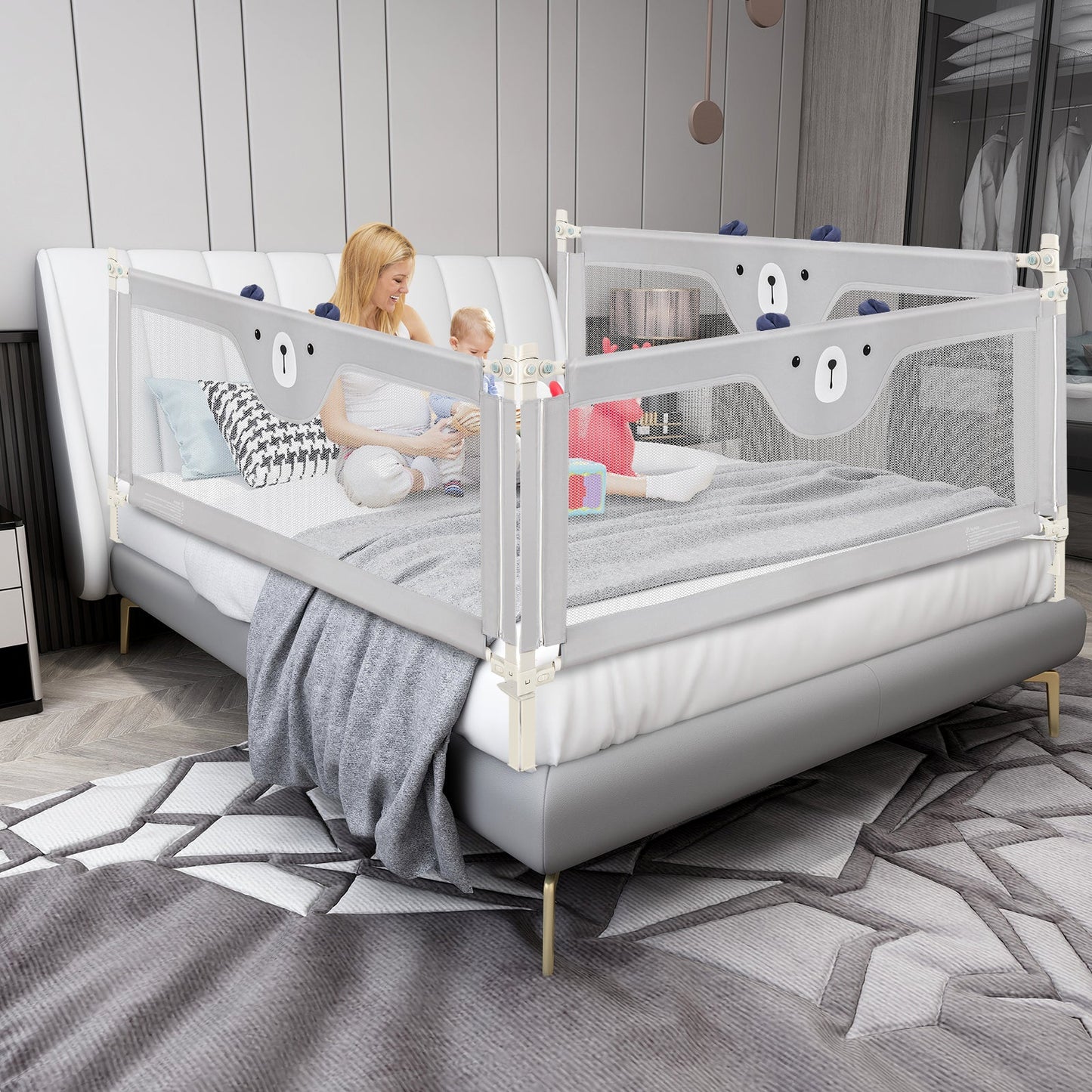 Vertical Lifting Baby Bed Rail with Double Safety Lock