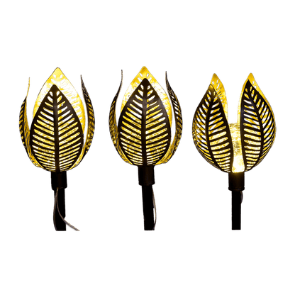Solar Powered Copper Lily lights - set of 3