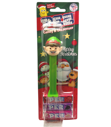 Christmas Pez Dispenser with 3 Rolls of Candy - Elf With Green Base