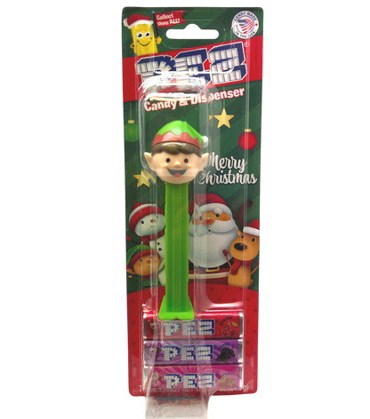 Christmas Pez Dispenser with 3 Rolls of Candy - Elf With Green Base