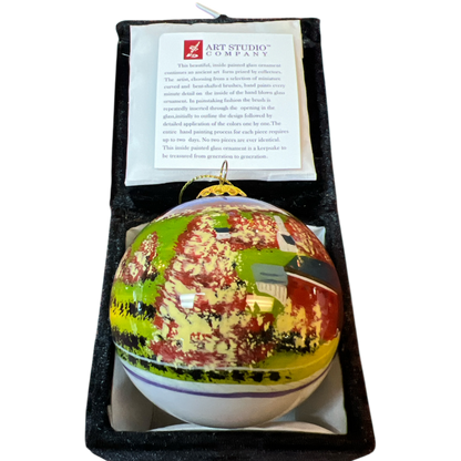 Hand Painted Glass Globe Ornament - A Vermont Covered Bridge