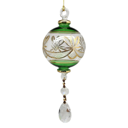 Special Etching Crystal Ball with Dangles Ornament - Green