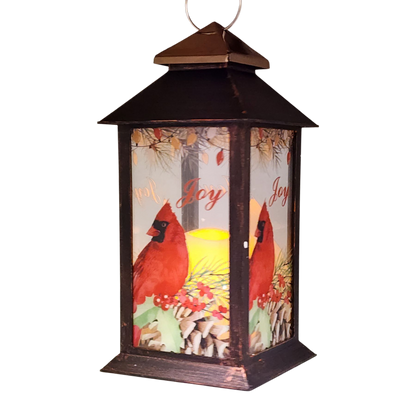 Christmas Cardinal Lantern with LED Candle - Joy