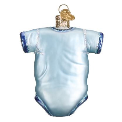 Babys First Christmas Blue Onesie Glass Ornament