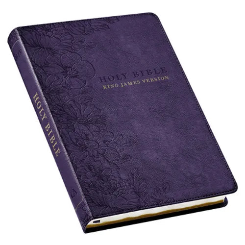 KJV Holy Bible, Thinline Large Print Faux Leather Red Letter Edition Thumb Index & Ribbon Marker, King James Version, Purple Floral - Leather
