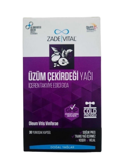 Zade Vital Grape Seed Oil 500mg - 30 Capsules: Natural Antioxidant, Cold-Pressed Beauty & Health Supplement