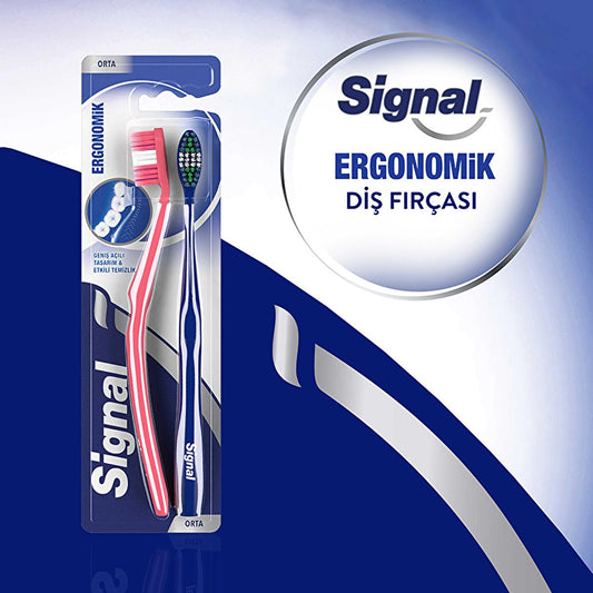 Signal Ergonomic Manual Toothbrush for Effective Oral Hygiene - Comfortable Brushing Experience - 1+1 Offer