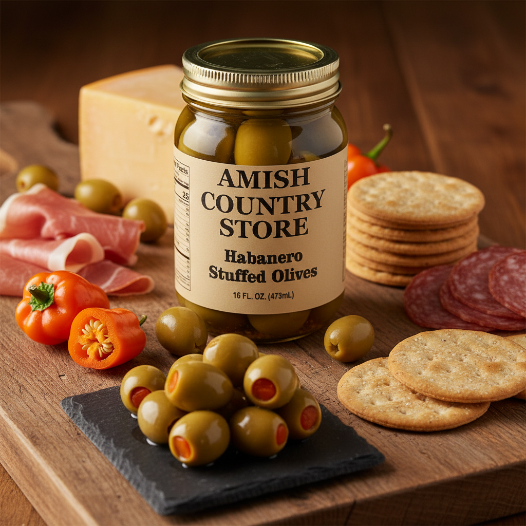 Old-Fashioned Habanero Stuffed Olives (16oz) | Amish Country Store
