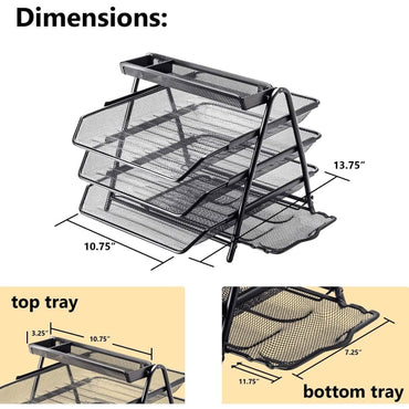 Halter 3 Tier Mesh Desktop Organizer with Sliding Paper Trays