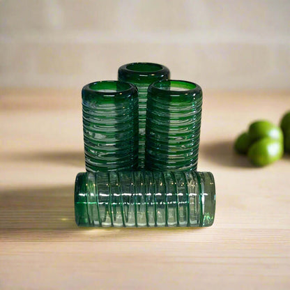 Mexican Double Shot Glass | Hand-Blown Green Swirl Barware