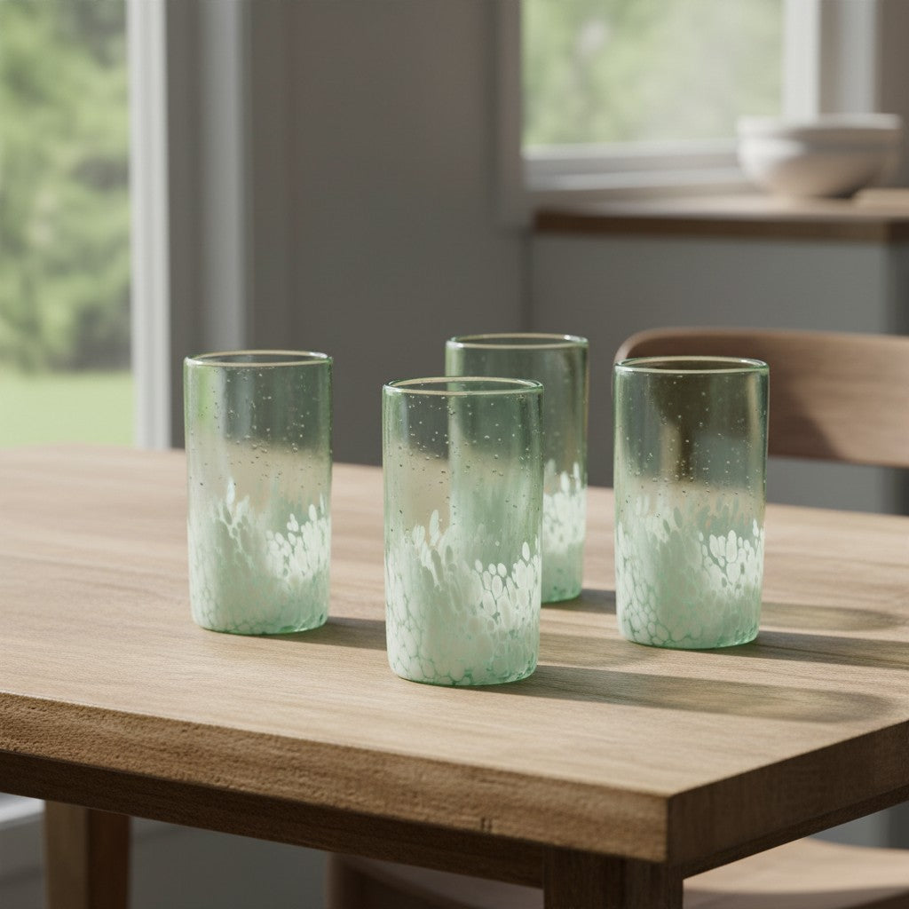 Hand-Blown Mexican Highball Glass | White & Clear Artisan Design
