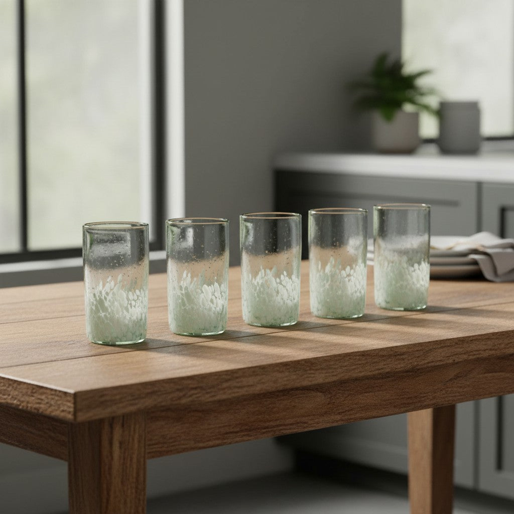Hand-Blown Mexican Highball Glass | White & Clear Artisan Design