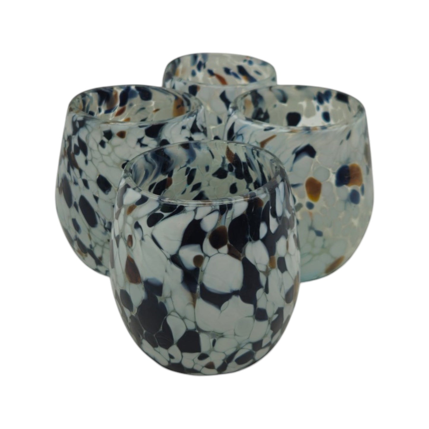 Hand-Blown Mexican Stemless Wine Glass | Blue Mocha Speckle Design