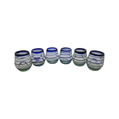Hand-Blown Mexican Stemless Wine Glass | Cobalt Blue Spiral Design