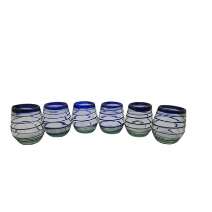 Hand-Blown Mexican Stemless Wine Glass | Cobalt Blue Spiral Design