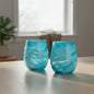 Hand-Blown Mexican Stemless Wine Glass | Teal White Swirl Design