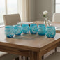 Hand-Blown Mexican Stemless Wine Glass | Teal White Swirl Design