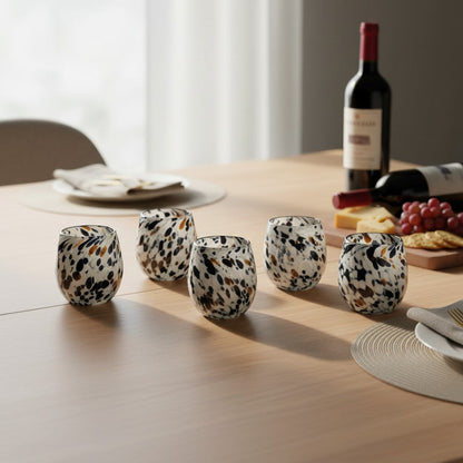 Hand-Blown Mexican Stemless Wine Glass | Blue Mocha Speckle Design