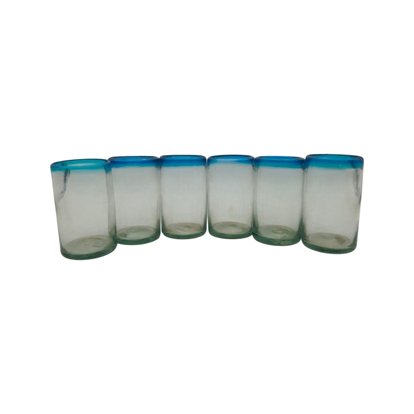 Hand-Blown Mexican Tumbler Glass | Teal Rim Design