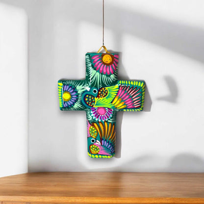 Guerrero Hand-Painted Cross Wall Art | Colorful Mexican Decor
