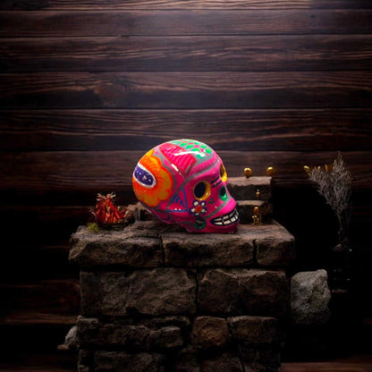 Hand-Painted Guerrero Skull | Colorful Mexican Artisan Statue