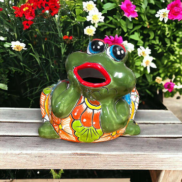 Hand-Painted Talavera Frog Planter | Mexican Art Pottery