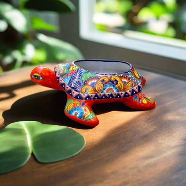 Talavera Sea Turtle Planter | Hand-Painted Mexican Ceramic Pot
